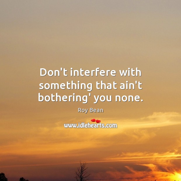 Don’t interfere with something that ain’t bothering’ you none. Roy Bean Picture Quote