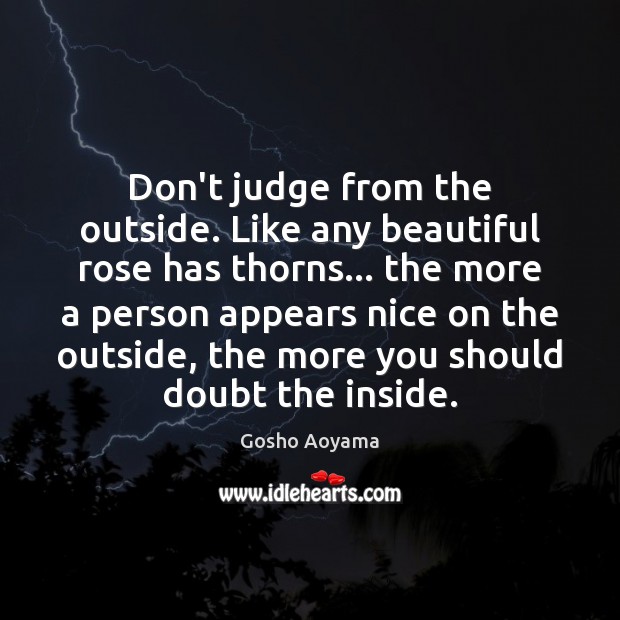 Don’t judge from the outside. Like any beautiful rose has thorns… the Don’t Judge Quotes Image