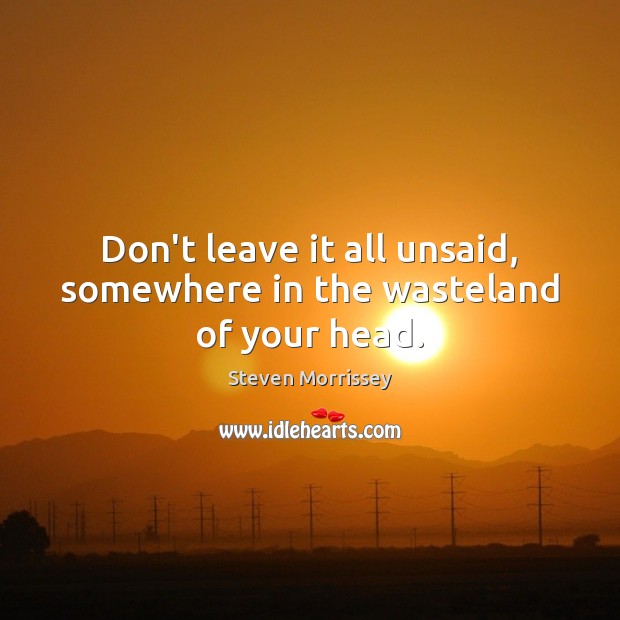 Don’t leave it all unsaid, somewhere in the wasteland of your head. Steven Morrissey Picture Quote