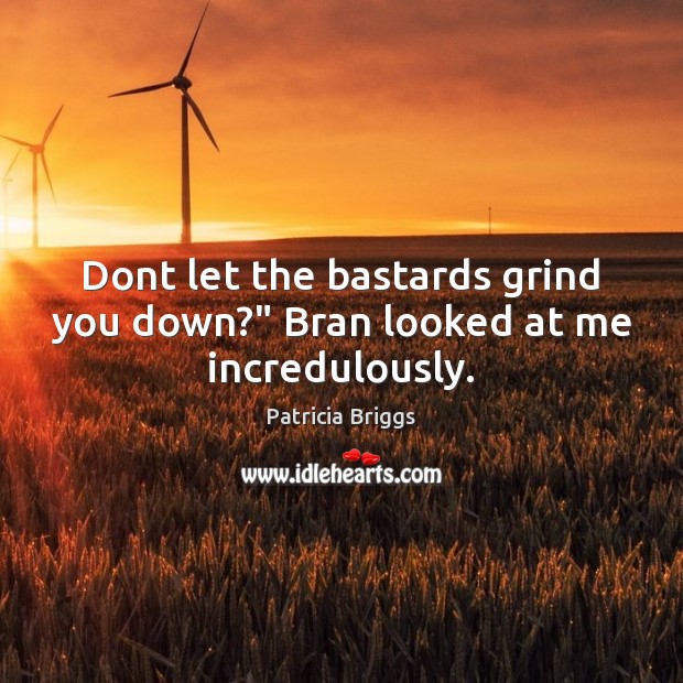 Dont let the bastards grind you down?” Bran looked at me incredulously. Patricia Briggs Picture Quote