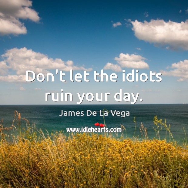 Don’t let the idiots ruin your day. James De La Vega Picture Quote