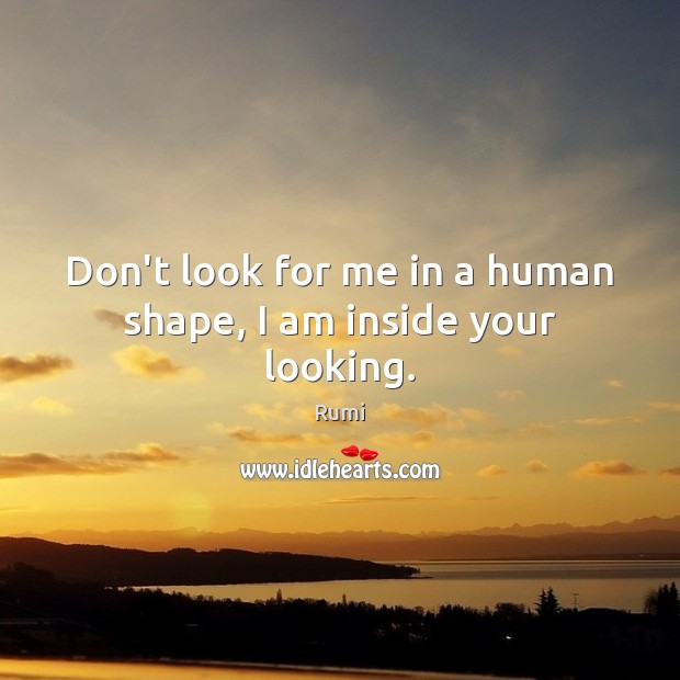 Don’t look for me in a human shape, I am inside your looking. Rumi Picture Quote
