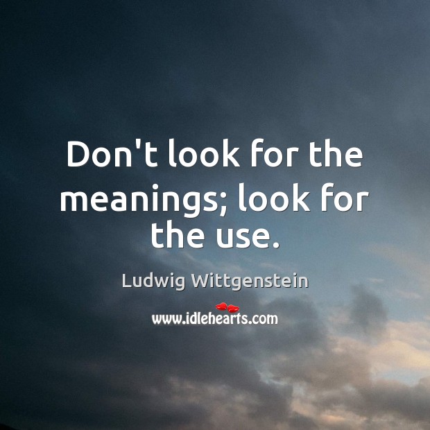 Don’t look for the meanings; look for the use. Ludwig Wittgenstein Picture Quote