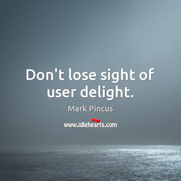 Don’t lose sight of user delight. Mark Pincus Picture Quote