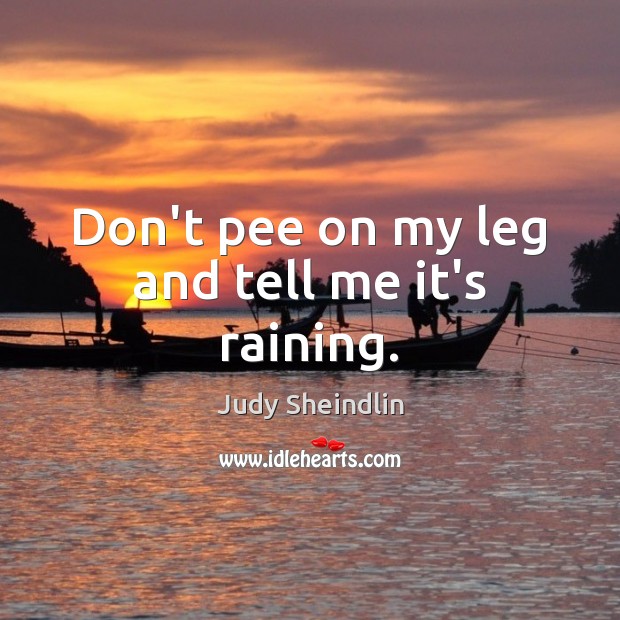 Don’t pee on my leg and tell me it’s raining. Image