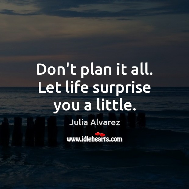 Don’t plan it all. Let life surprise you a little. Julia Alvarez Picture Quote
