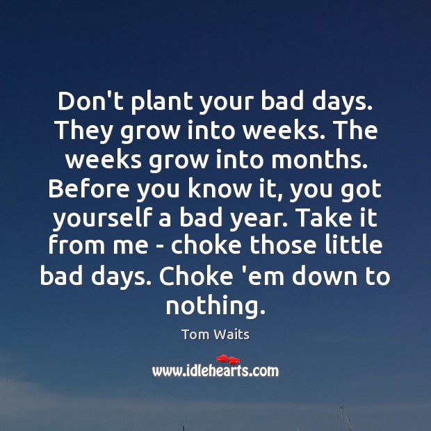 Don’t plant your bad days. They grow into weeks. The weeks grow Tom Waits Picture Quote