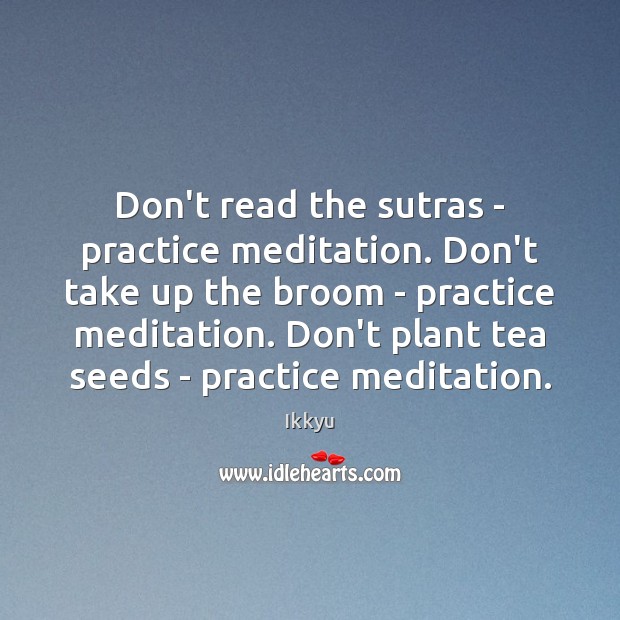 Don’t read the sutras – practice meditation. Don’t take up the broom Ikkyu Picture Quote