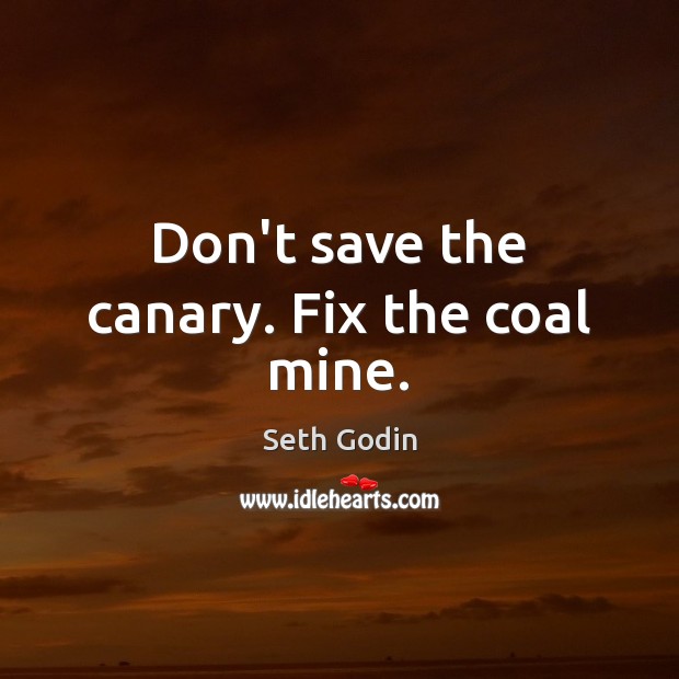 Don’t save the canary. Fix the coal mine. Seth Godin Picture Quote