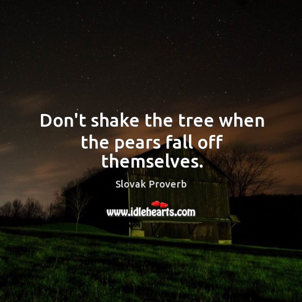 Don’t shake the tree when the pears fall off themselves. Slovak Proverbs Image