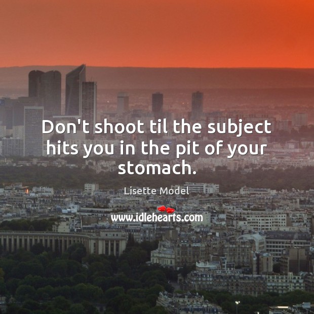 Don’t shoot til the subject hits you in the pit of your stomach. Lisette Model Picture Quote