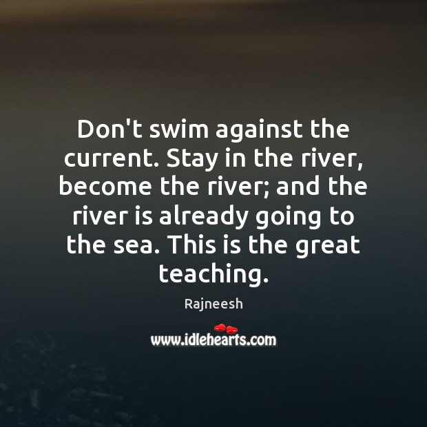 Don’t swim against the current. Stay in the river, become the river; Rajneesh Picture Quote