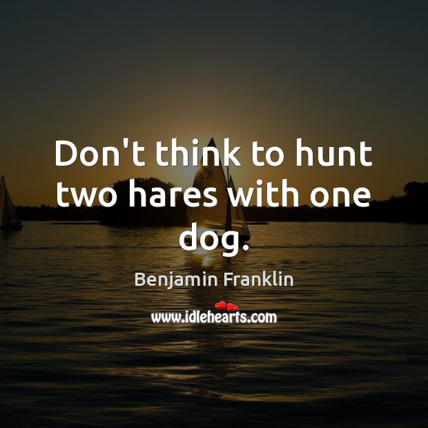 Don’t think to hunt two hares with one dog. Benjamin Franklin Picture Quote