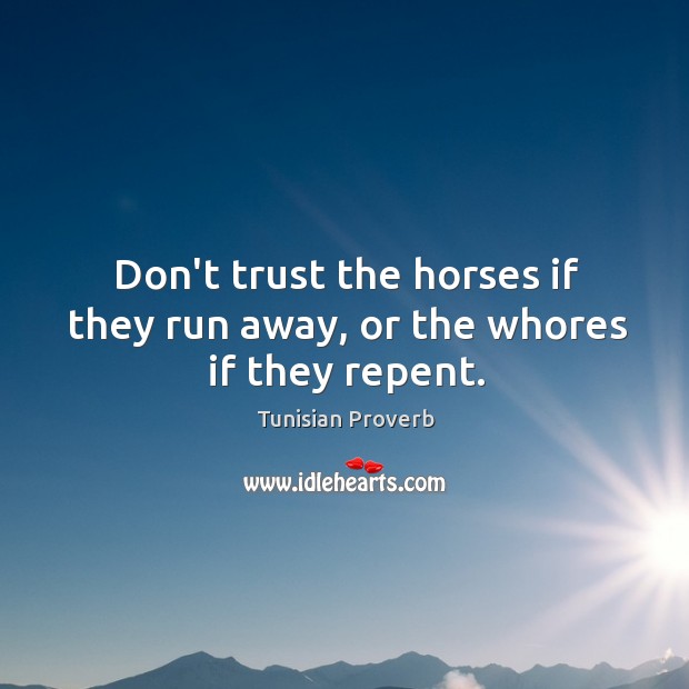 Don’t trust the horses if they run away, or the whores if they repent. Tunisian Proverbs Image