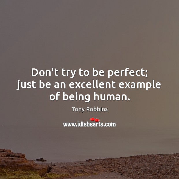 Don’t try to be perfect; just be an excellent example of being human. Tony Robbins Picture Quote
