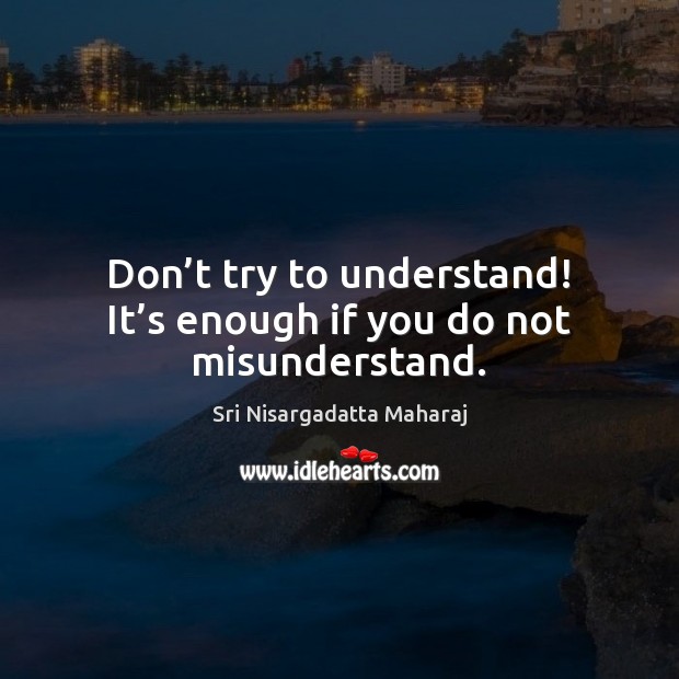 Don’t try to understand! It’s enough if you do not misunderstand. Sri Nisargadatta Maharaj Picture Quote