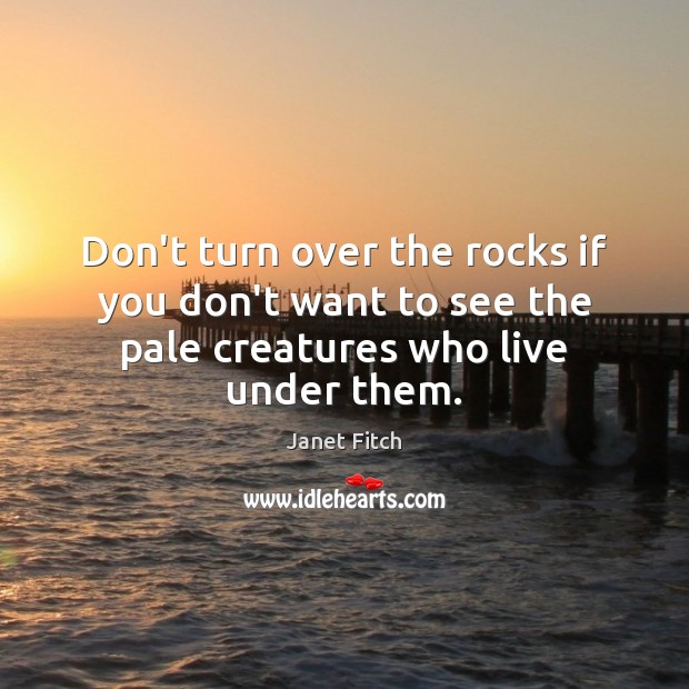 Don’t turn over the rocks if you don’t want to see the pale creatures who live under them. Janet Fitch Picture Quote