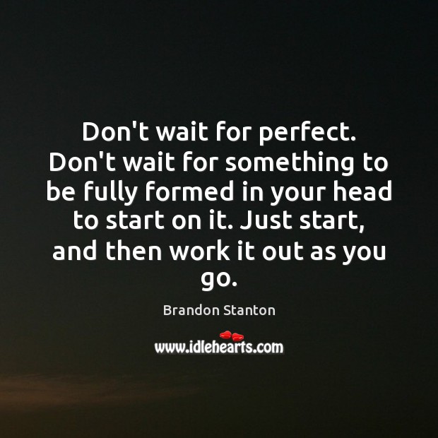 Don’t wait for perfect. Don’t wait for something to be fully formed Brandon Stanton Picture Quote