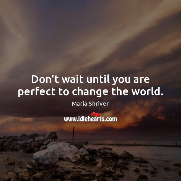 Don’t wait until you are perfect to change the world. Maria Shriver Picture Quote