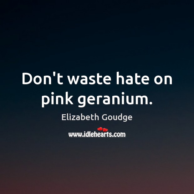 Don’t waste hate on pink geranium. Elizabeth Goudge Picture Quote