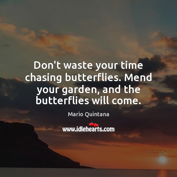 Don’t waste your time chasing butterflies. Mend your garden, and the butterflies Mario Quintana Picture Quote