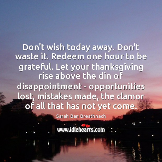 Don’t wish today away. Don’t waste it. Redeem one hour to be Be Grateful Quotes Image