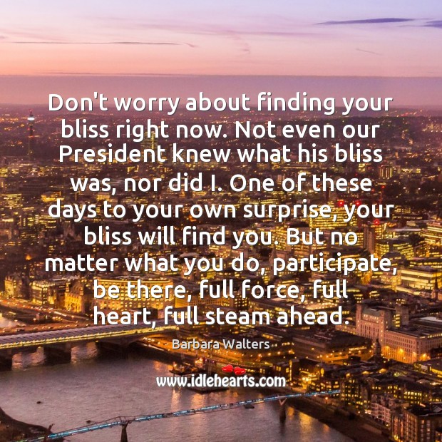 Don’t worry about finding your bliss right now. Not even our President Image