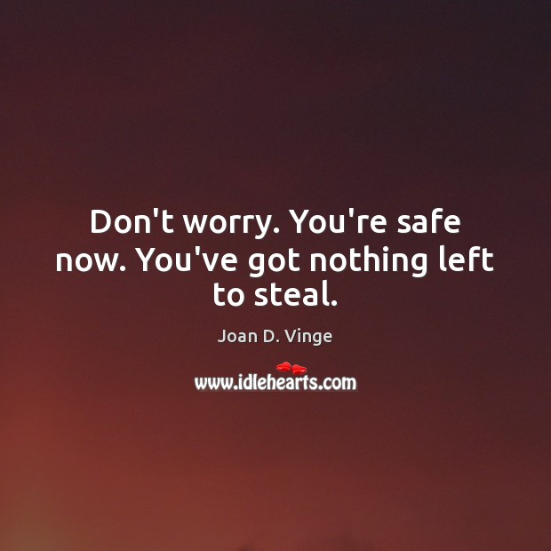 Don’t worry. You’re safe now. You’ve got nothing left to steal. Joan D. Vinge Picture Quote