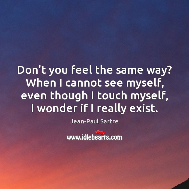 Don’t you feel the same way? When I cannot see myself, even Jean-Paul Sartre Picture Quote