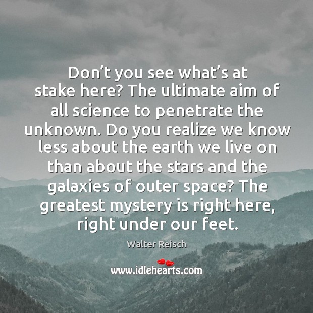 Don’t you see what’s at stake here? the ultimate aim of all science to penetrate the unknown. Walter Reisch Picture Quote