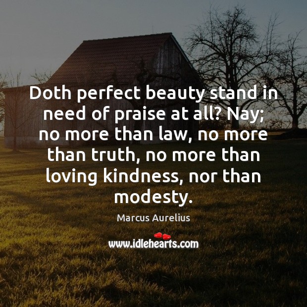 Doth perfect beauty stand in need of praise at all? Nay; no Marcus Aurelius Picture Quote
