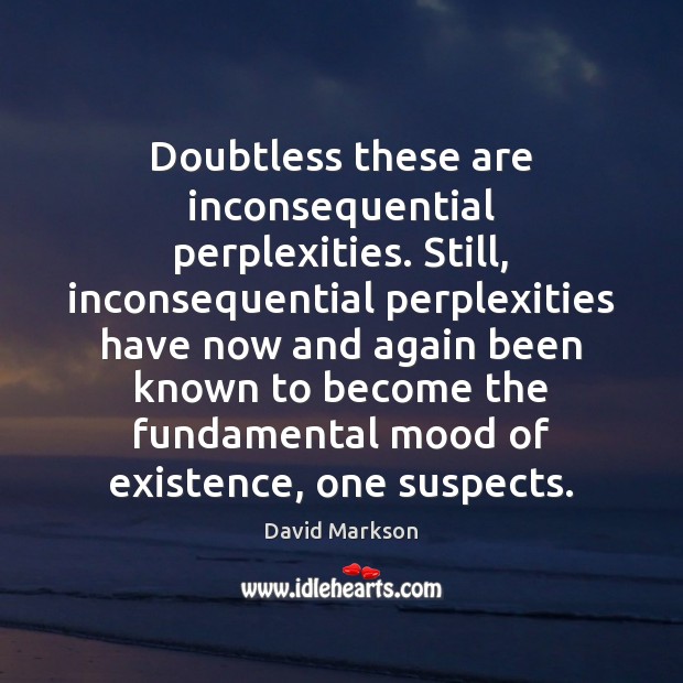 Doubtless these are inconsequential perplexities. Still, inconsequential perplexities have now and again David Markson Picture Quote