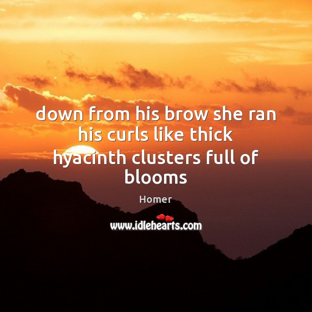 Down from his brow she ran his curls like thick hyacinth clusters full of blooms 