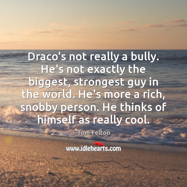 Draco’s not really a bully. He’s not exactly the biggest, strongest guy Tom Felton Picture Quote