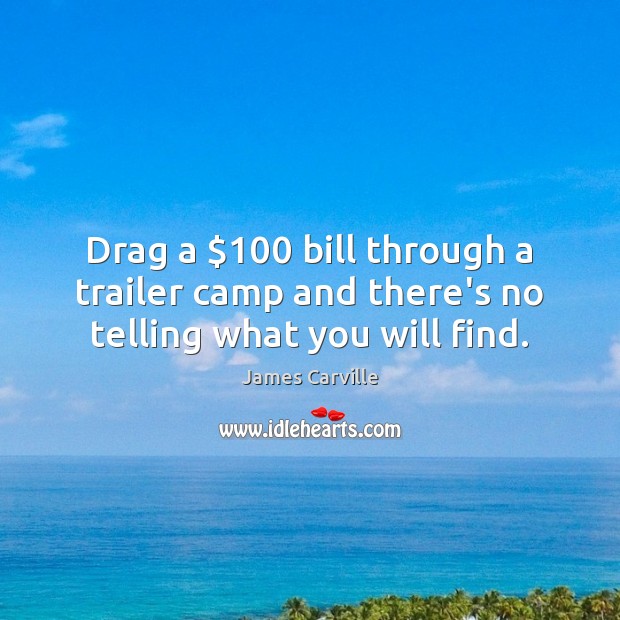 Drag a $100 bill through a trailer camp and there’s no telling what you will find. James Carville Picture Quote