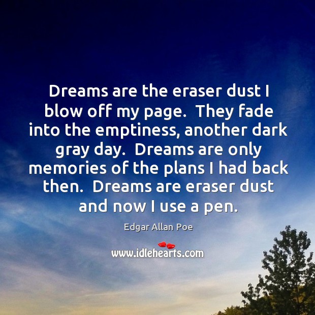 Dreams are the eraser dust I blow off my page.  They fade Image