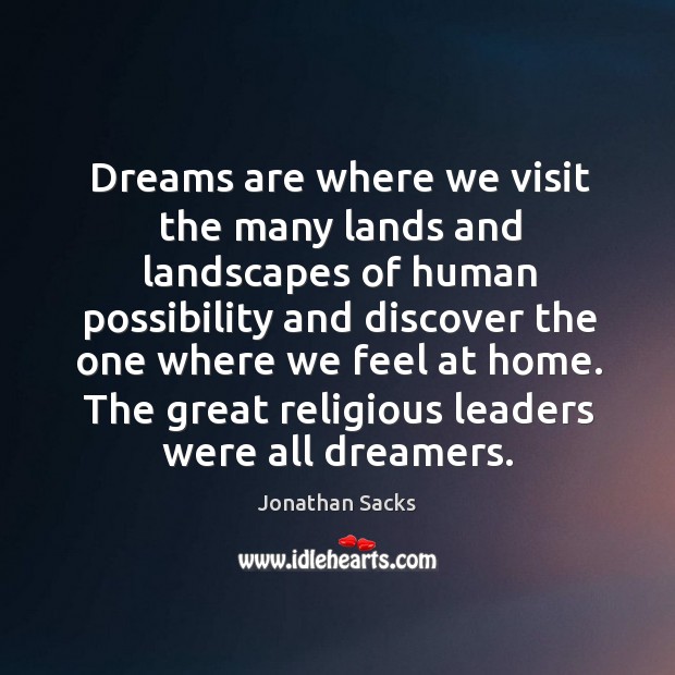 Dreams are where we visit the many lands and landscapes of human Jonathan Sacks Picture Quote