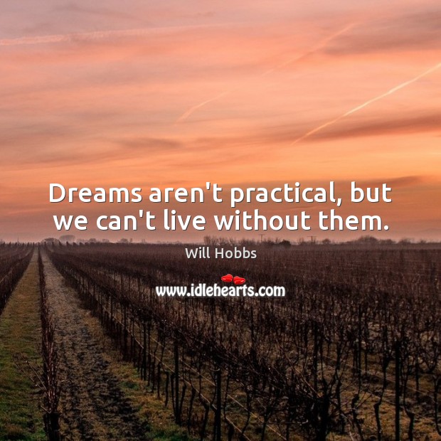 Dreams aren’t practical, but we can’t live without them. Will Hobbs Picture Quote