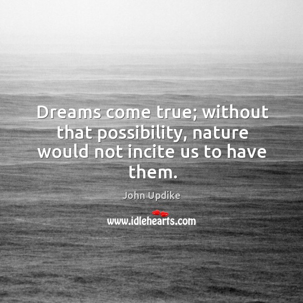 Dreams come true; without that possibility, nature would not incite us to have them. John Updike Picture Quote