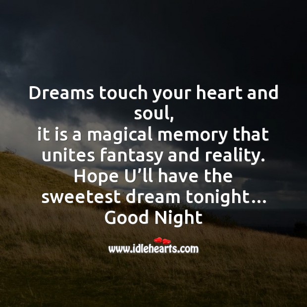 Dreams touch your heart and soul Good Night Quotes Image