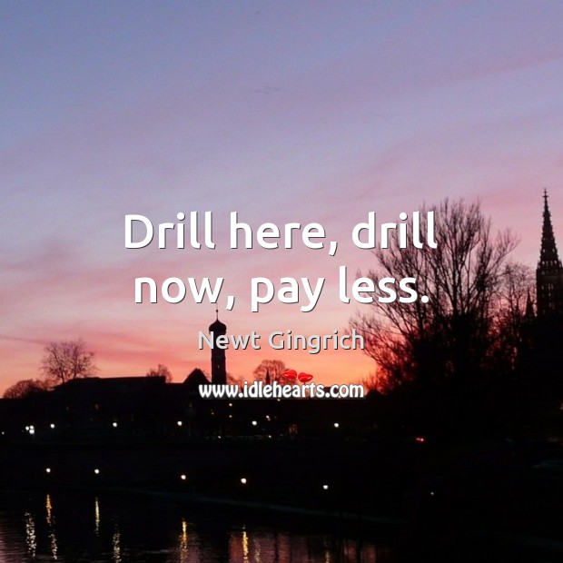 Drill here, drill now, pay less. Newt Gingrich Picture Quote
