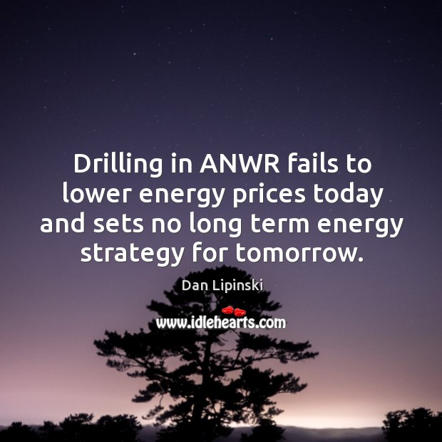 Drilling in anwr fails to lower energy prices today and sets no long term energy strategy for tomorrow. Dan Lipinski Picture Quote