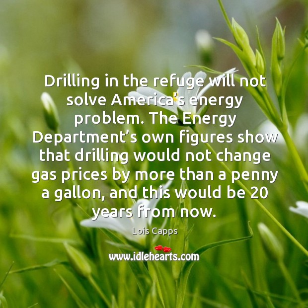 Drilling in the refuge will not solve america’s energy problem. Lois Capps Picture Quote