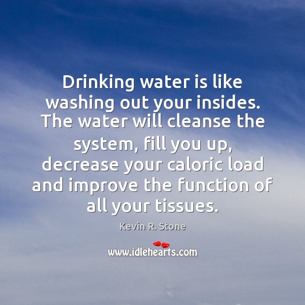 Drinking water is like washing out your insides. The water will cleanse Kevin R. Stone Picture Quote