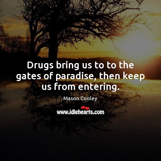 Drugs bring us to to the gates of paradise, then keep us from entering. Mason Cooley Picture Quote