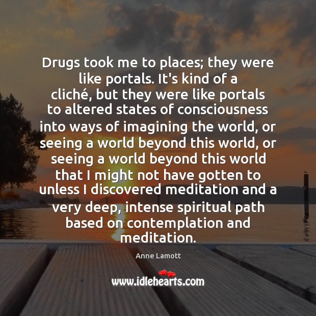 Drugs took me to places; they were like portals. It’s kind of Anne Lamott Picture Quote