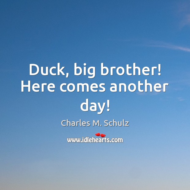 Duck, big brother! Here comes another day! Charles M. Schulz Picture Quote