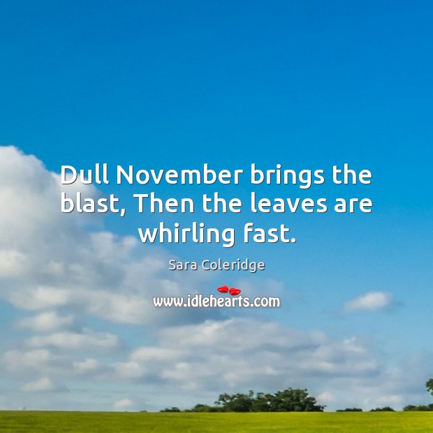 Dull November brings the blast, Then the leaves are whirling fast. Sara Coleridge Picture Quote