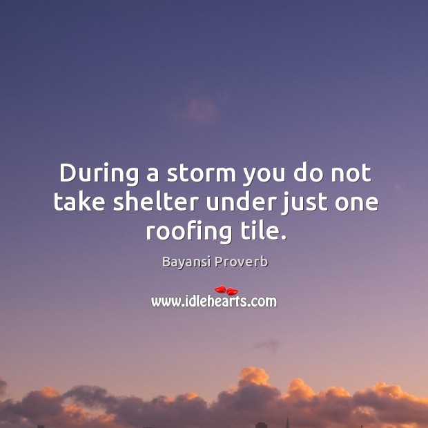 During a storm you do not take shelter under just one roofing tile. Bayansi Proverbs Image