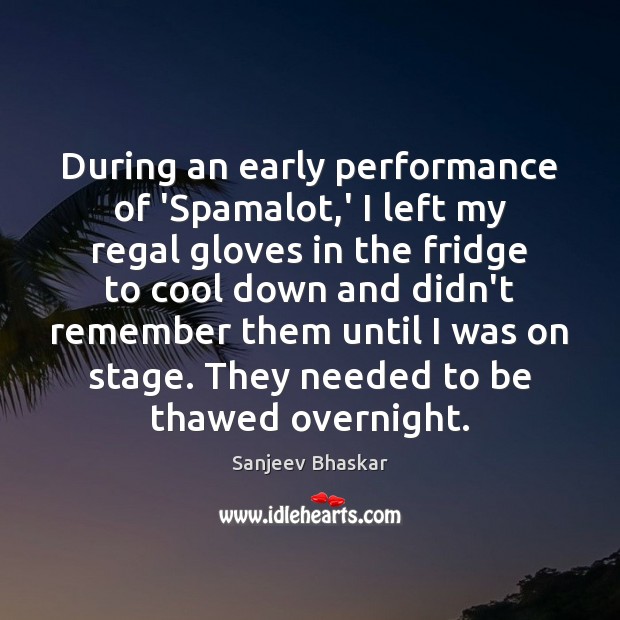 During an early performance of ‘Spamalot,’ I left my regal gloves Sanjeev Bhaskar Picture Quote